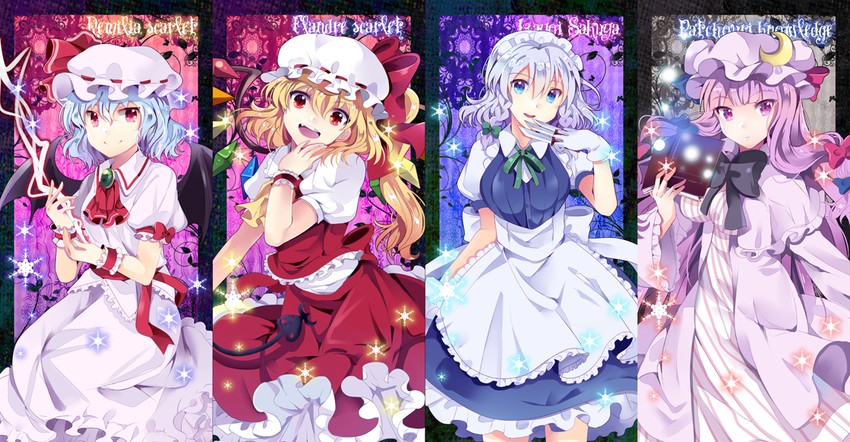 remilia scarlet, flandre scarlet, izayoi sakuya, and patchouli knowledge (touhou) drawn by chocho_(homelessfox)