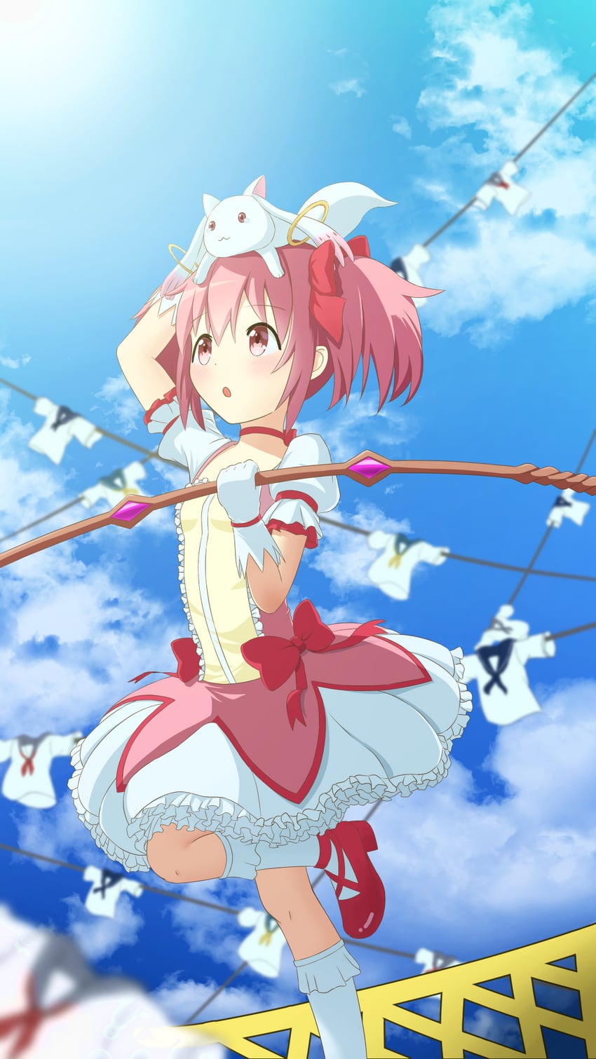 kaname madoka and kyubey (mahou shoujo madoka magica) drawn by fujino3po