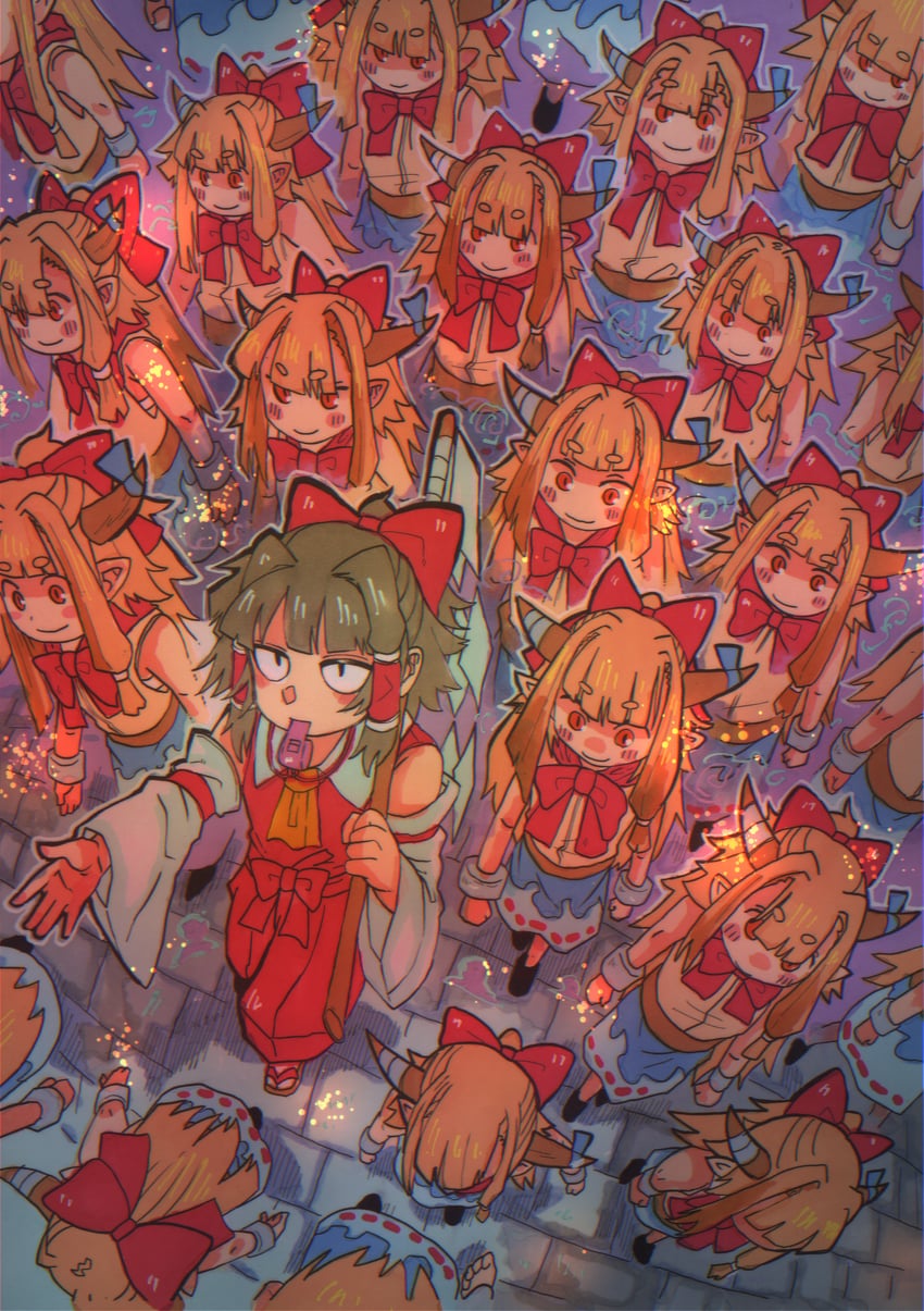hakurei reimu and ibuki suika (touhou) drawn by inuyama_konan