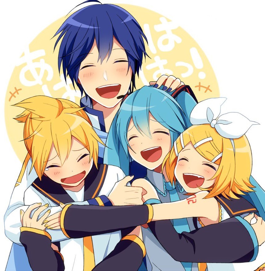 hatsune miku, kagamine rin, kagamine len, and kaito (vocaloid) drawn by nokuhashi