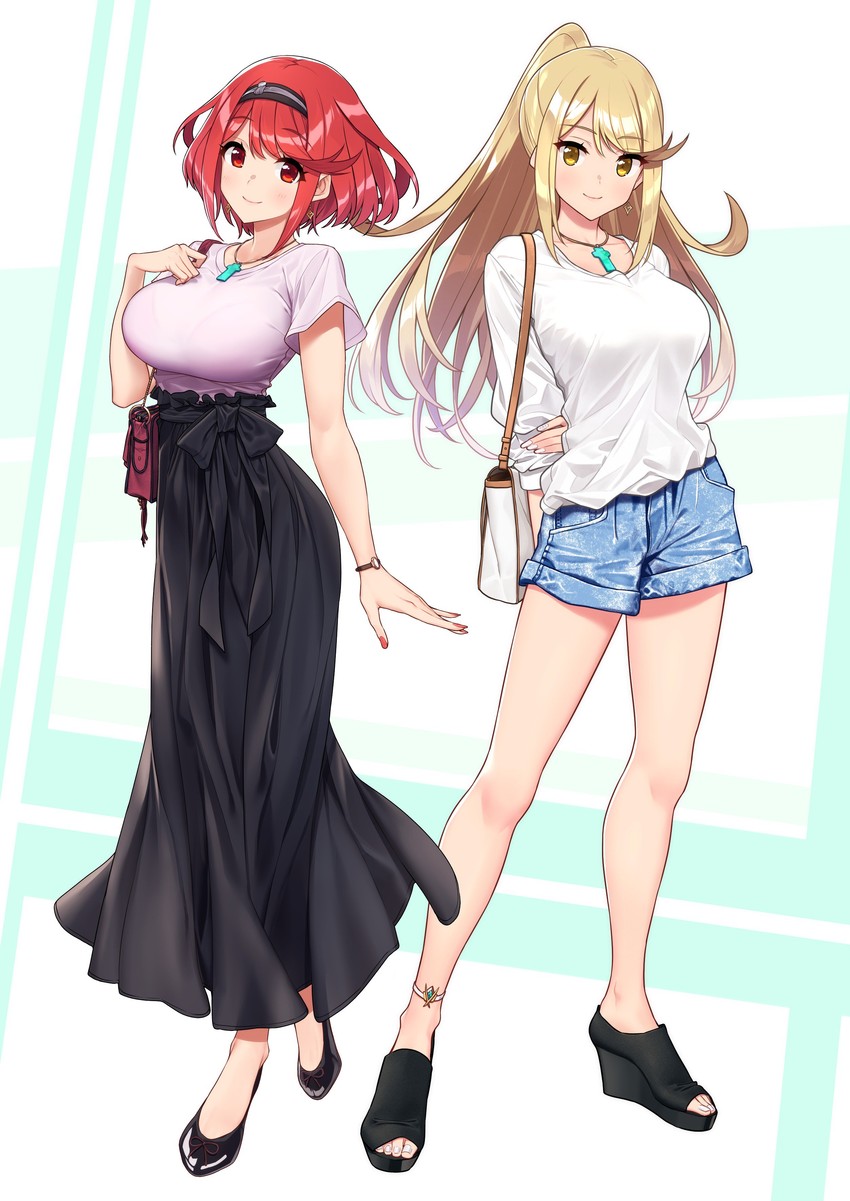 pyra and mythra (xenoblade chronicles and 1 more) drawn by baffu