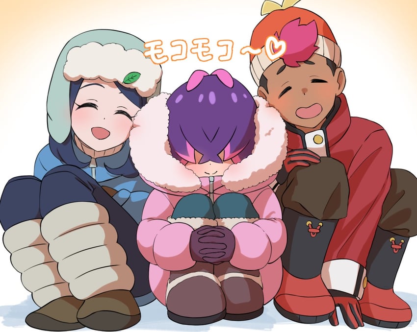 liko, dot, and roy (pokemon and 1 more) drawn by amedamaneko