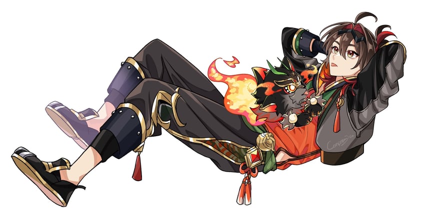 gaming and man chai (genshin impact) drawn by con_potata