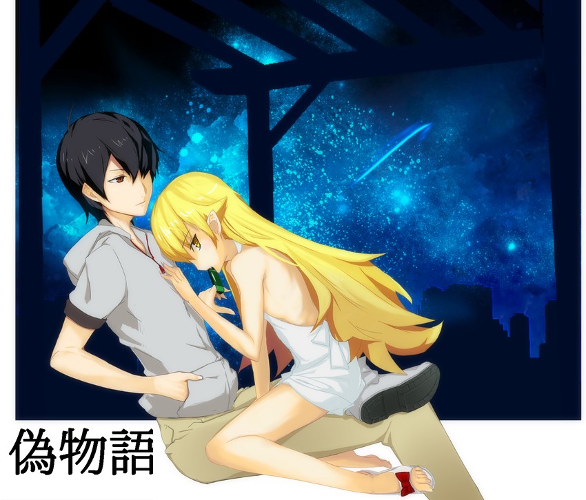 oshino shinobu and araragi koyomi (monogatari and 1 more) drawn by tatukanezumi