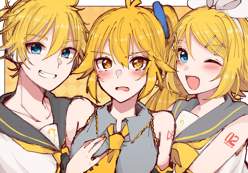 kagamine rin, kagamine len, and akita neru (vocaloid) drawn by beruna0612