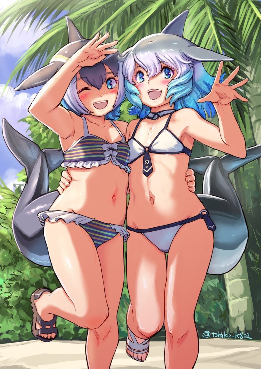 common dolphin and common bottlenose dolphin (kemono friends) drawn by kosai_takayuki