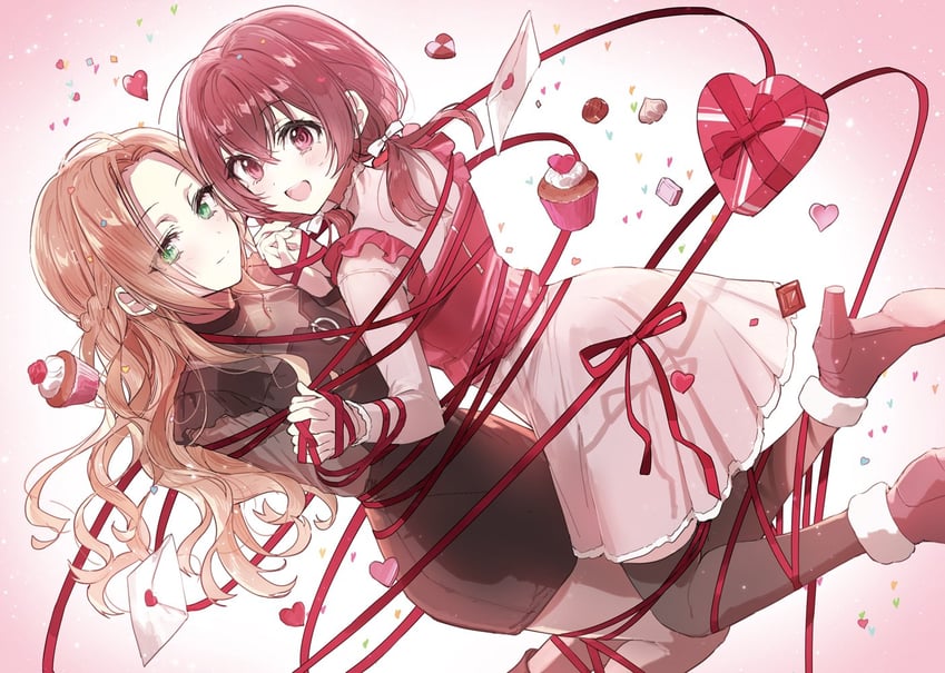 fuwa aya and sakakibara marika (onna doushi toka arienai desho to iiharu onnanoko wo hyakunichikan de tetteiteki ni otosu yuri no ohanashi) drawn by wata_(attaka_towel)