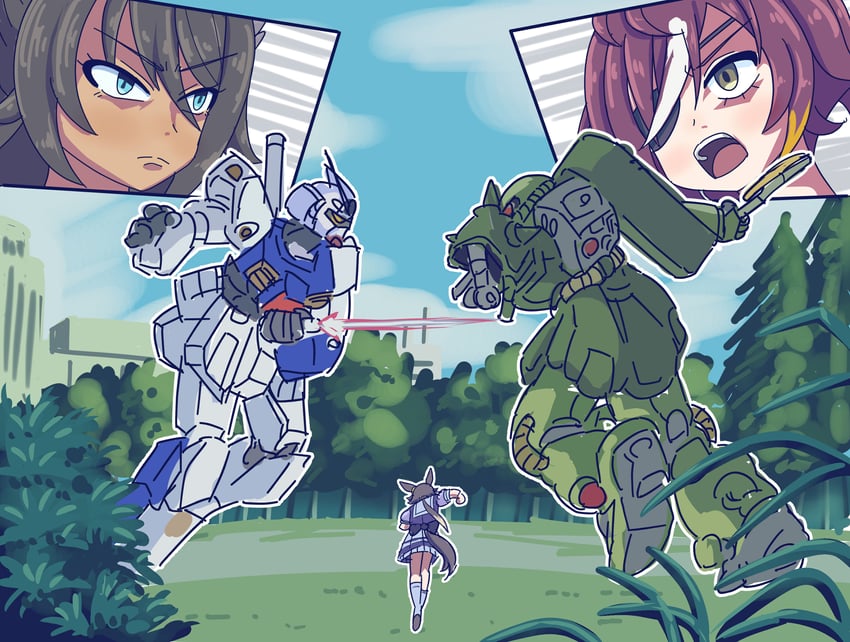 vodka, tanino gimlet, symboli kris s, gundam alex, and zaku ii fz kai (umamusume and 2 more) drawn by abebe