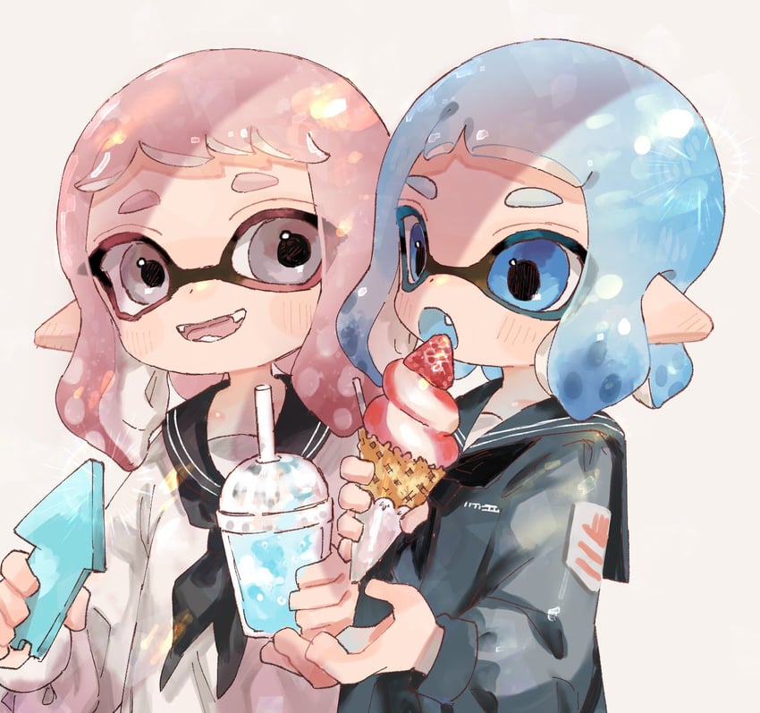 inkling player character and inkling girl (splatoon) drawn by plum0o0