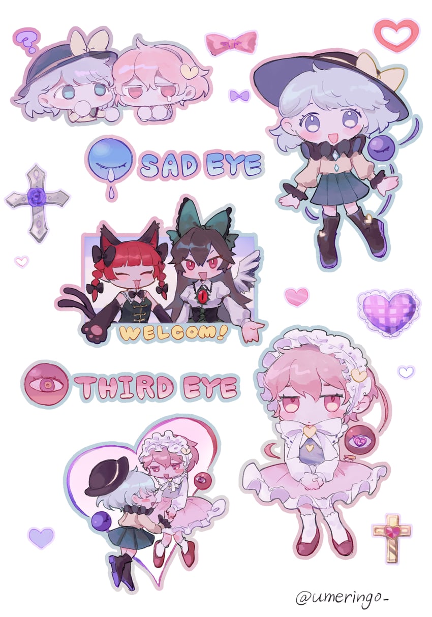komeiji koishi, komeiji satori, kaenbyou rin, and reiuji utsuho (touhou) drawn by plumapple3
