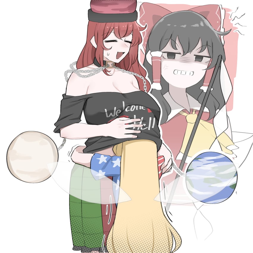 hakurei reimu, clownpiece, and hecatia lapislazuli (touhou) drawn by mata_(matasoup)