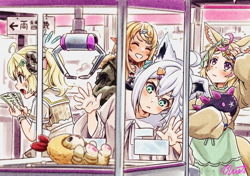 shirakami fubuki, shiranui flare, omaru polka, tsunomaki watame, and pyukumuku (pokemon and 1 more) drawn by buru-dai
