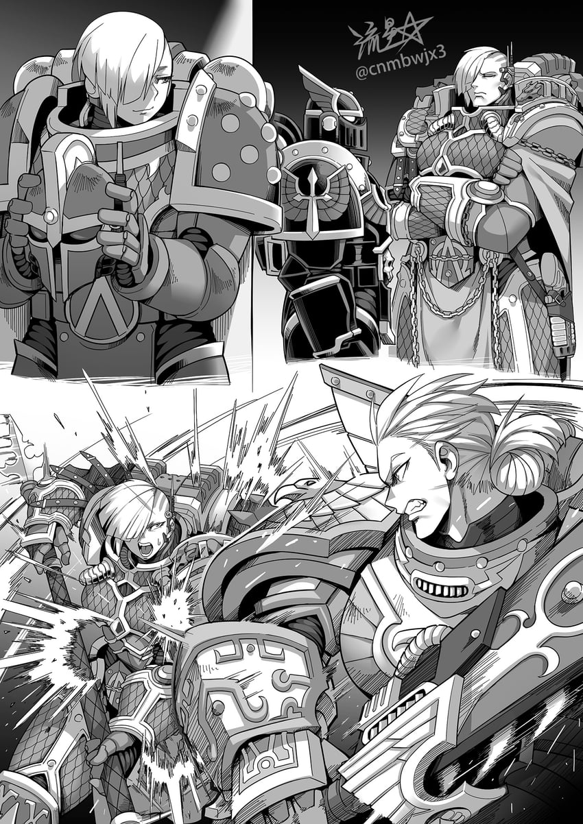 adeptus astartes, rogal dorn, alpharius omegon, alpharius, and omegon (warhammer 40k) drawn by ryuusei_(mark_ii)