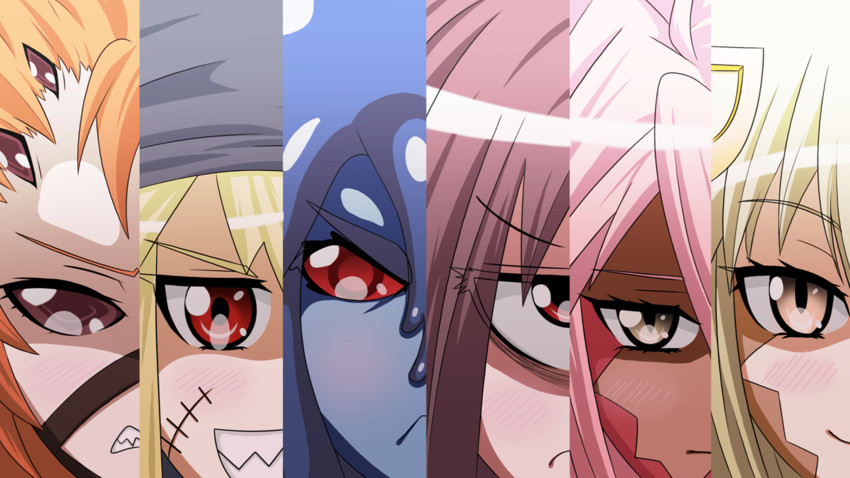 shark race, backbeard, black slime, large breed, wyvern, and 1 more (monster musume no iru nichijou) drawn by feisty_(drawfag)