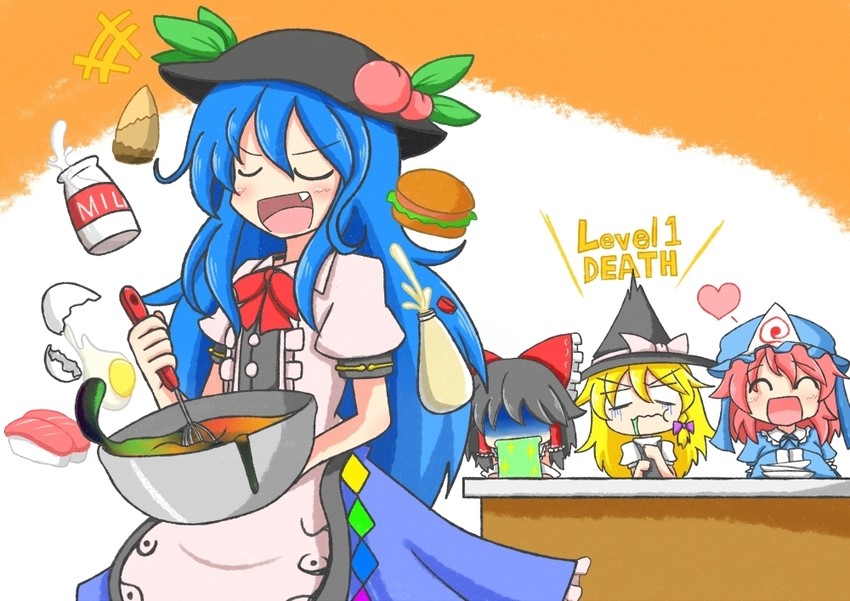 hakurei reimu, kirisame marisa, saigyouji yuyuko, and hinanawi tenshi (touhou) drawn by rindou_(p41neko)