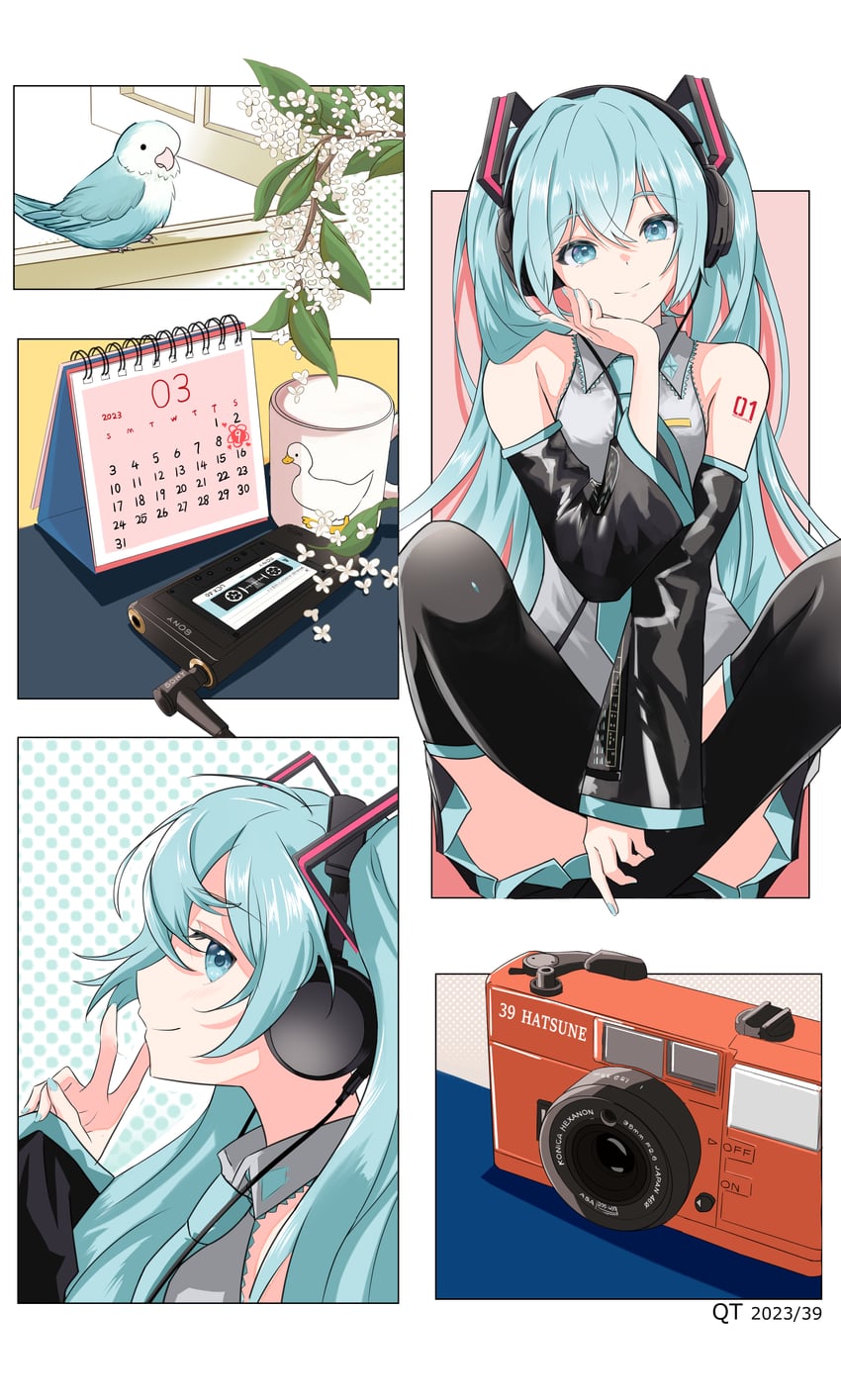hatsune miku (vocaloid and 1 more) drawn by q_t_(pixiv)