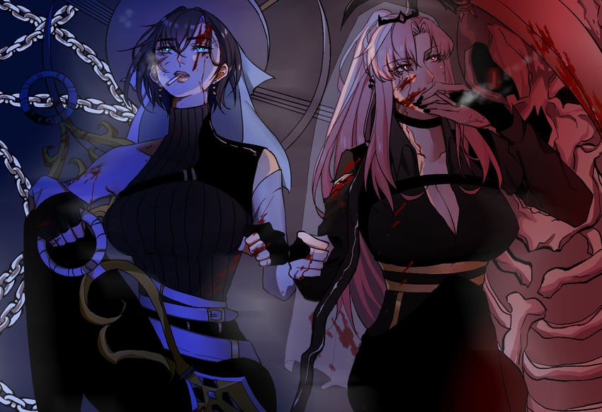 mori calliope and ouro kronii (hololive and 1 more) drawn by notziegler