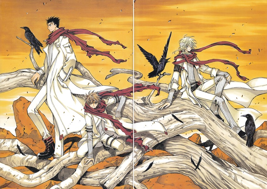 xiaolang, fai d. flowright, and kurogane (tsubasa chronicle) drawn by clamp_(circle)