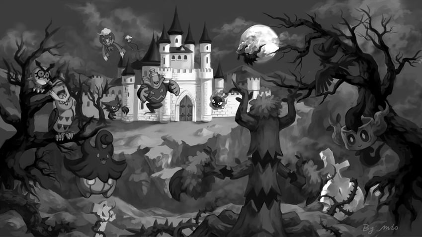 gastly, drifloon, haunter, darkrai, pumpkaboo, and 7 more (pokemon) drawn by pokemio