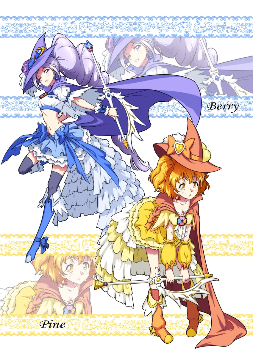 yamabuki inori, aono miki, cure pine, and cure berry (precure and 2 more) drawn by matatabi_(karukan222)