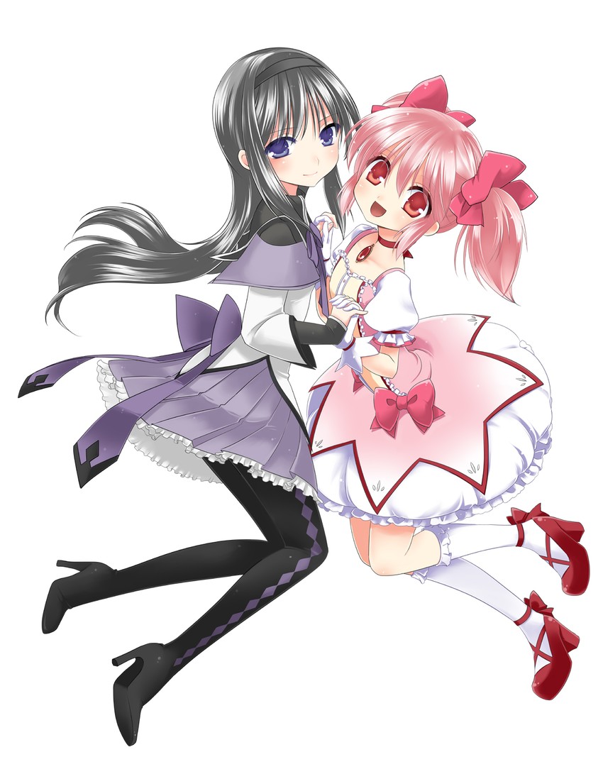 akemi homura and kaname madoka (mahou shoujo madoka magica) drawn by koruri
