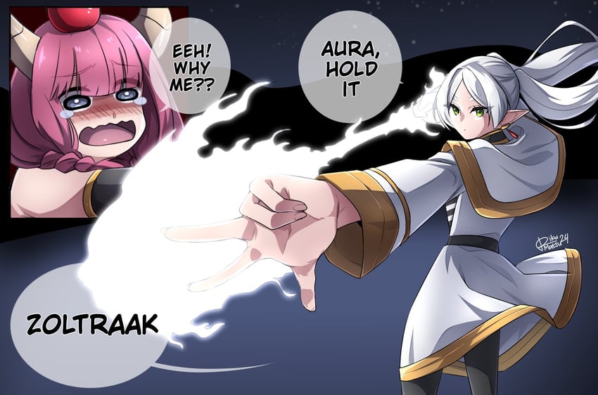 frieren and aura (sousou no frieren and 2 more) drawn by rikumats