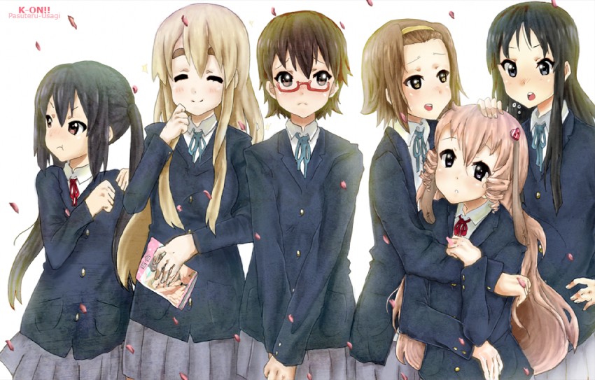 akiyama mio, nakano azusa, tainaka ritsu, kotobuki tsumugi, and manabe nodoka (original and 1 more) drawn by usagi_(pasuteru-usagi)