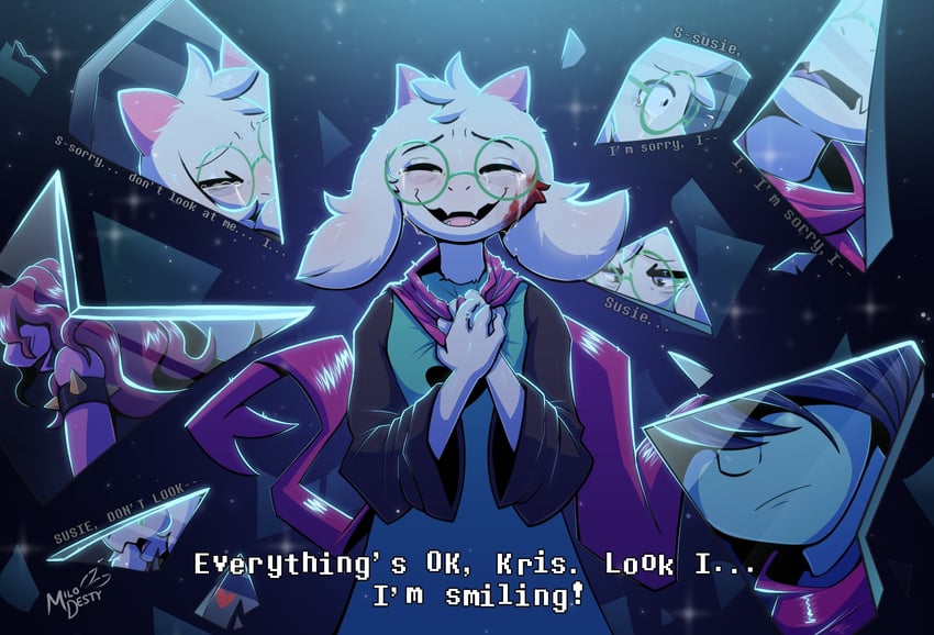 kris, ralsei, susie, and soul (deltarune) drawn by milodesty