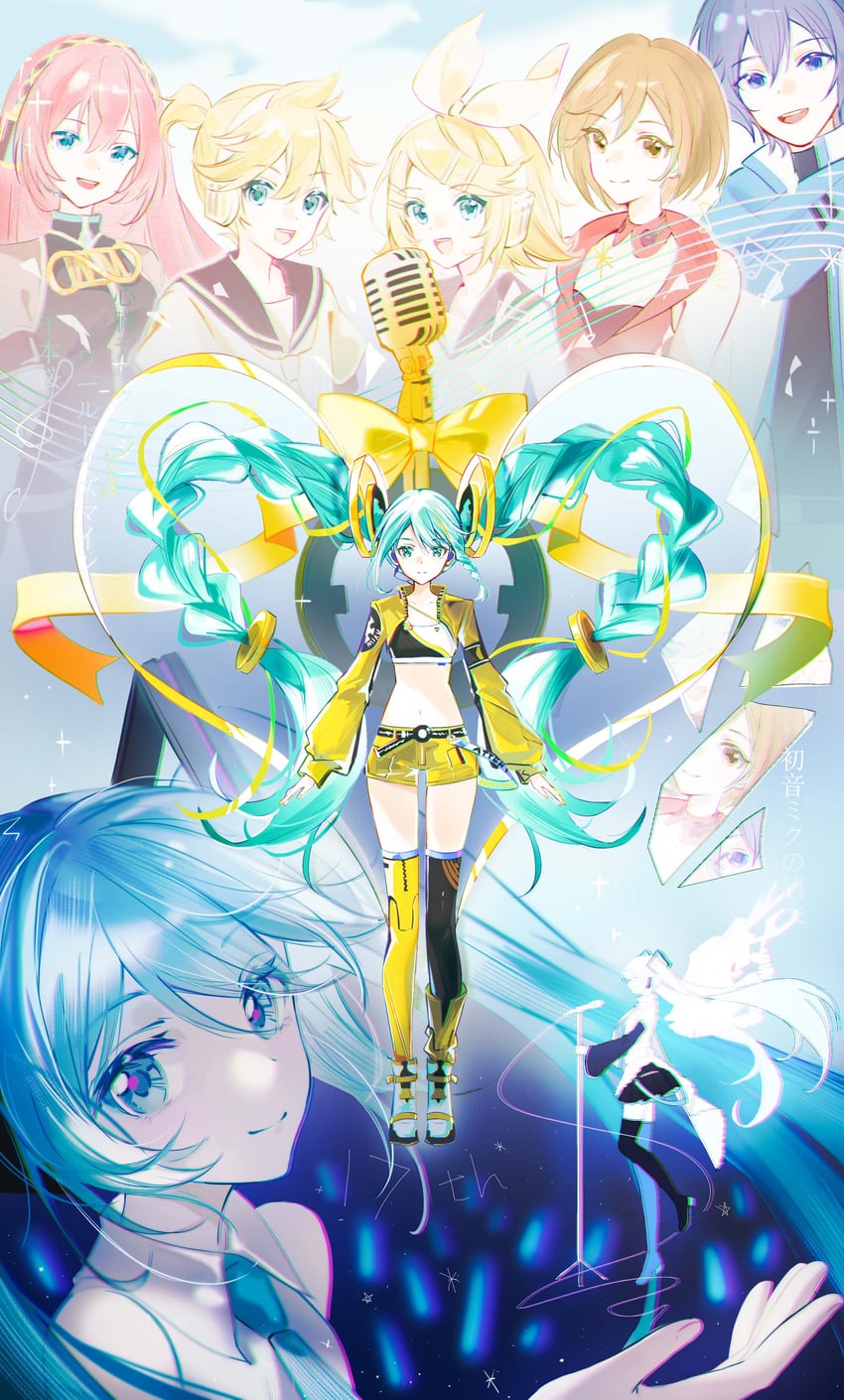 hatsune miku, kagamine rin, kagamine len, megurine luka, kaito, and 1 more (vocaloid and 2 more) drawn by zhongji_yaoguai