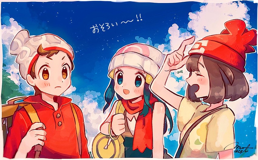 dawn, selene, and victor (pokemon and 3 more) drawn by hanenbo