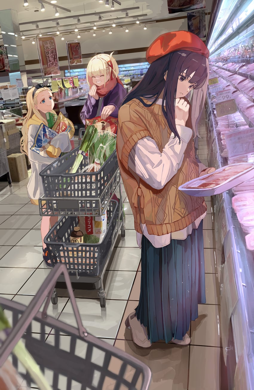 nishikigi chisato, inoue takina, and kurumi (lycoris recoil) drawn by shirasuke_0822