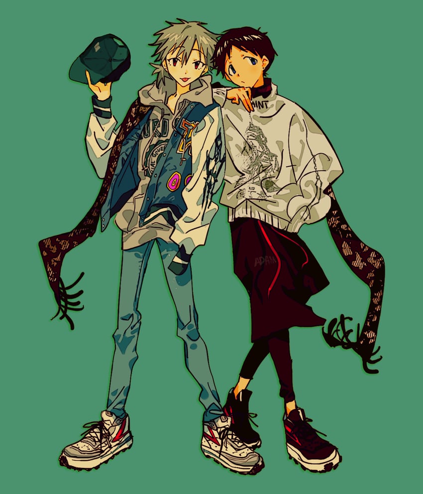 ikari shinji and nagisa kaworu (neon genesis evangelion) drawn by fishcoooo