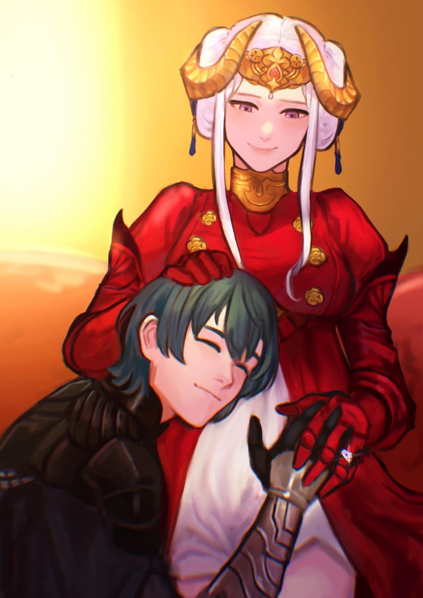 edelgard von hresvelg and male byleth (fire emblem and 1 more) drawn by sethkiel