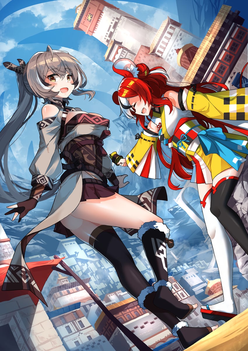 nanashi mumei and hakos baelz (hololive and 1 more) drawn by skychengsart
