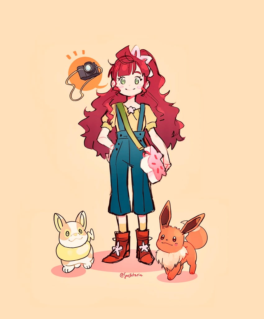 eevee, yamper, and chloe (pokemon and 1 more) drawn by soulubles