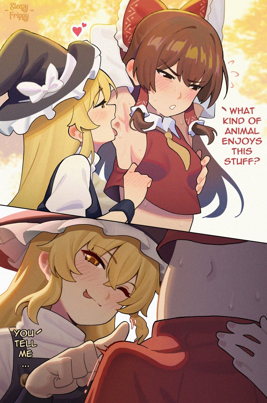 hakurei reimu and kirisame marisa (touhou) drawn by sleepy_frippy