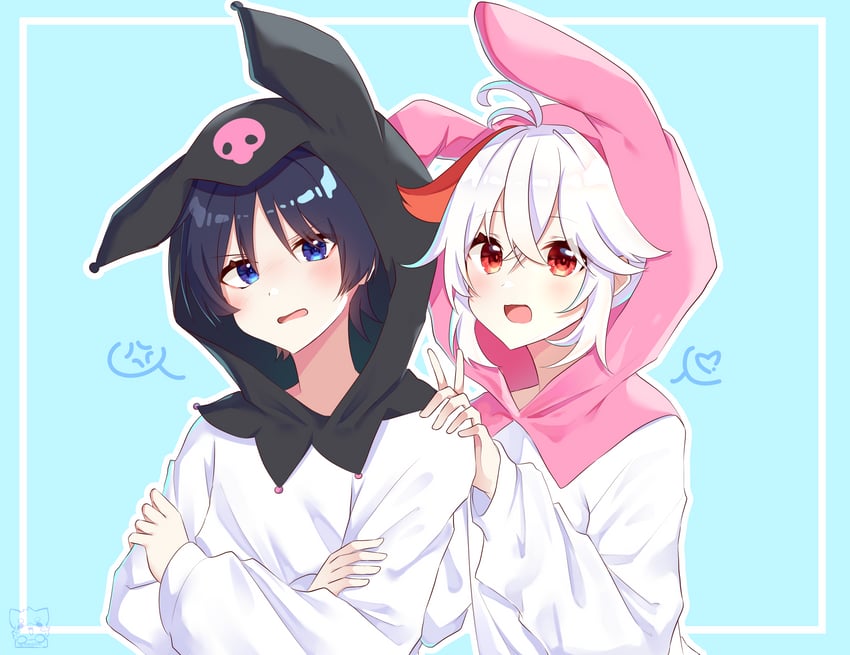 scaramouche, kaedehara kazuha, my melody, and kuromi (genshin impact and 2 more) drawn by kyooami