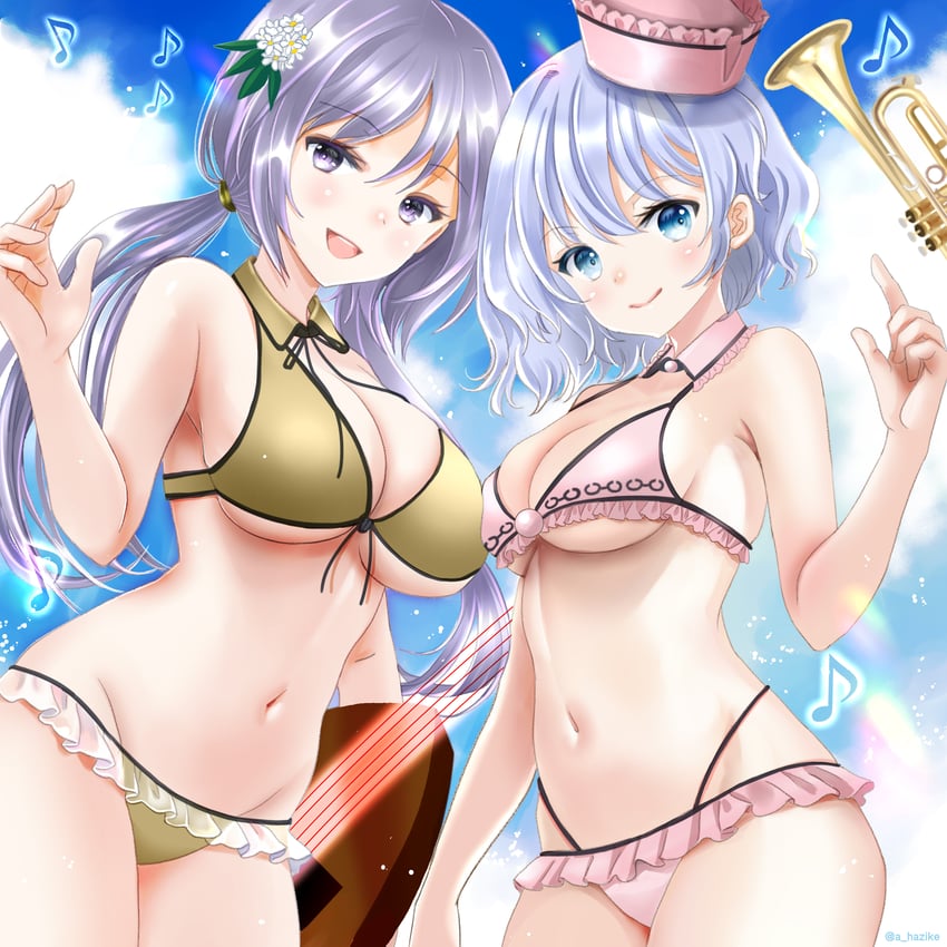 merlin prismriver and tsukumo benben (touhou) drawn by hajike_akira