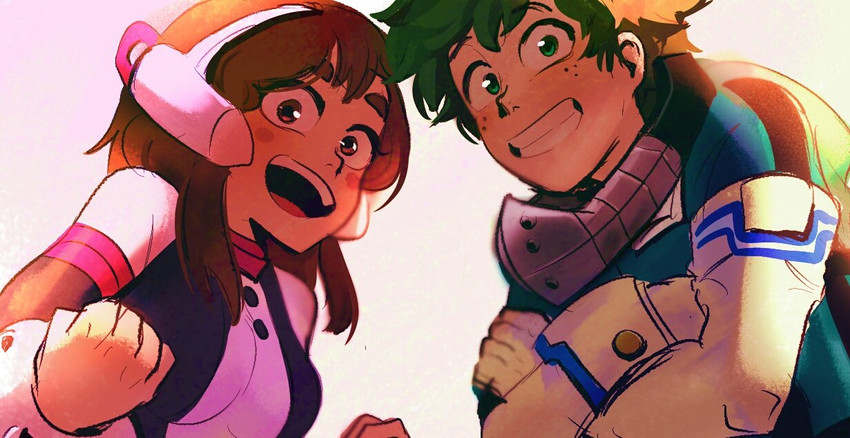 midoriya izuku and uraraka ochaco (boku no hero academia) drawn by yshean3