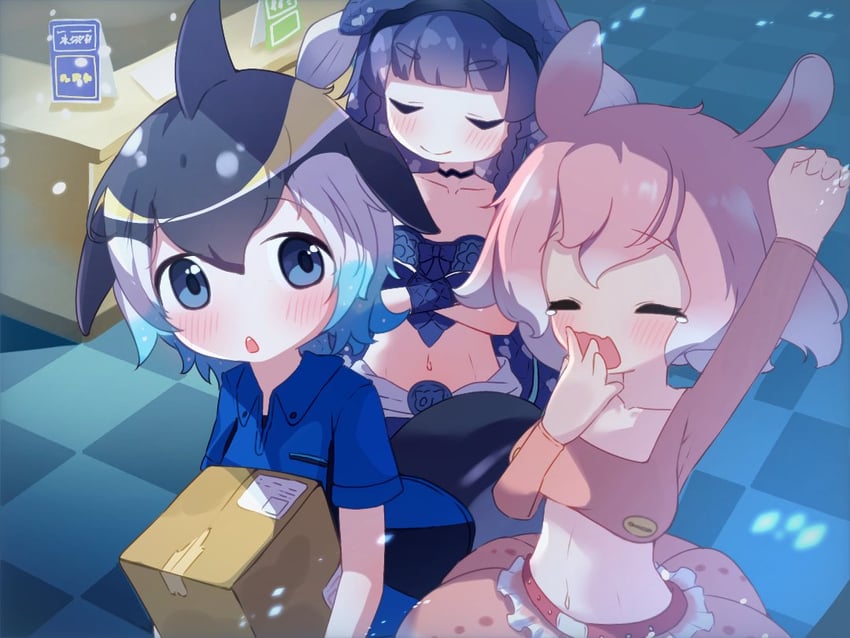 common dolphin, coelacanth, and japanese pancake devilfish (kemono friends and 1 more) drawn by sarutori