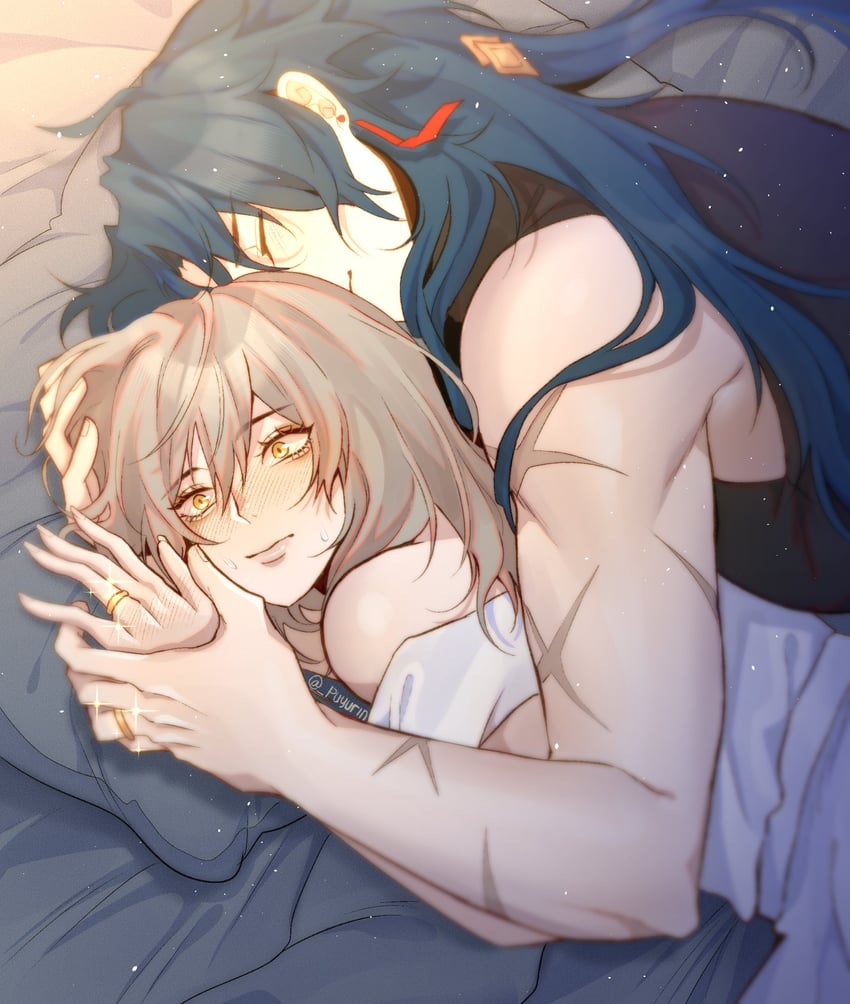 trailblazer, stelle, and blade (honkai and 1 more) drawn by puyurin
