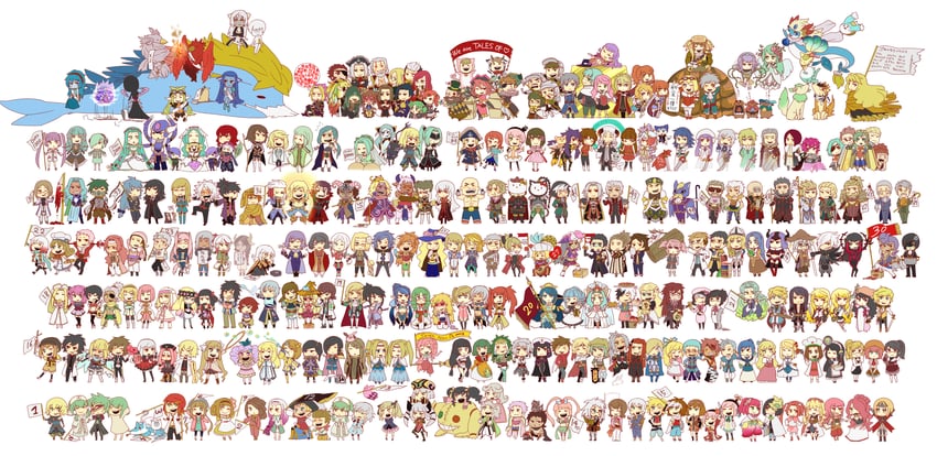 yuri lowell, estellise sidos heurassein, colette brunel, lloyd irving, arche klein, and 36 more (tales of and 11 more) drawn by kuruwatobari