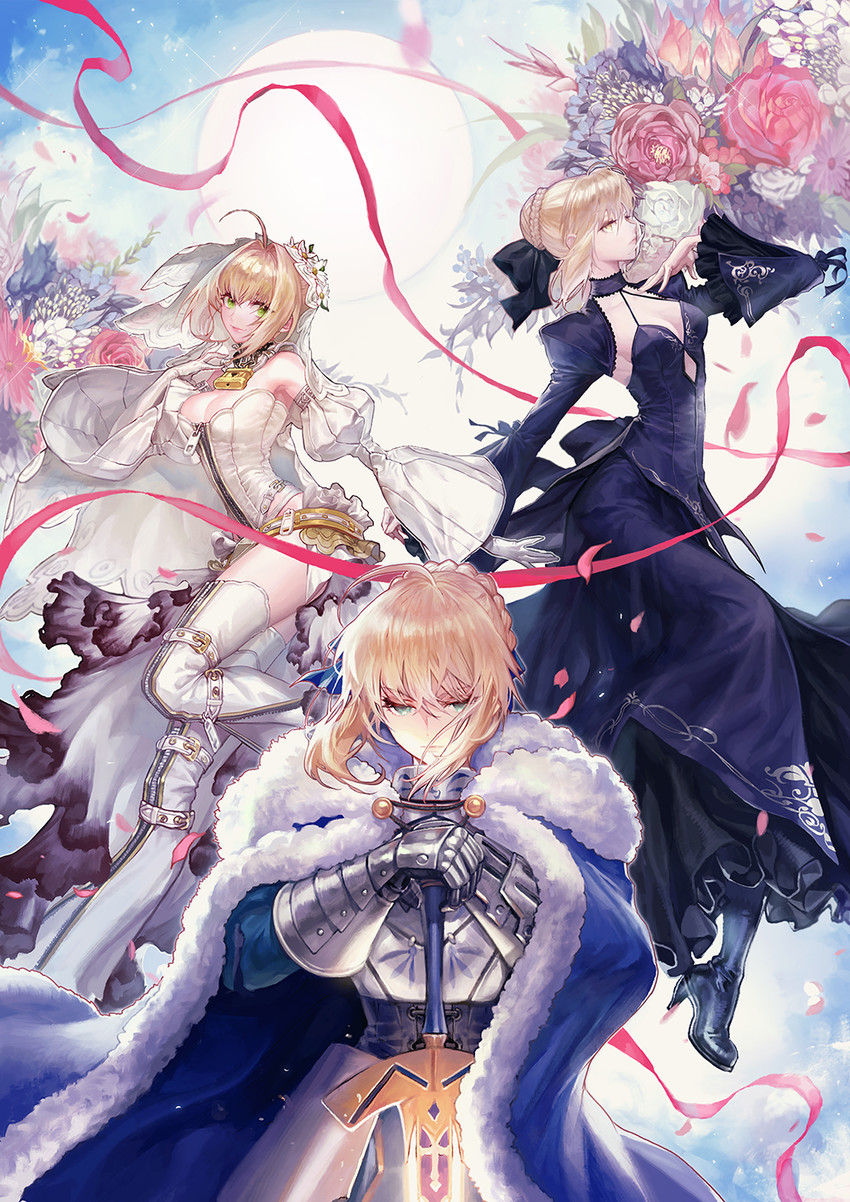 artoria pendragon, saber, saber alter, and nero claudius (fate and 1 more) drawn by kim_hana