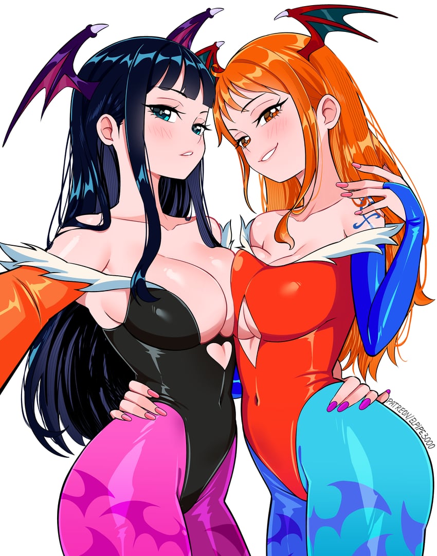 nami, morrigan aensland, nico robin, and lilith (one piece and 1 more) drawn by elpipe_3000