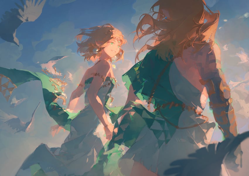 link and princess zelda (the legend of zelda and 1 more) drawn by feisekong286