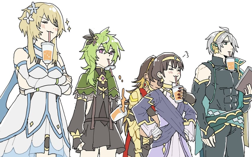lumine, alhaitham, dehya, collei, and dunyarzad (genshin impact) drawn by tabi_(s_t_k_n_1)