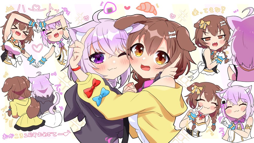 nekomata okayu and inugami korone (hololive) drawn by sakuramochi_(sakura_frappe)
