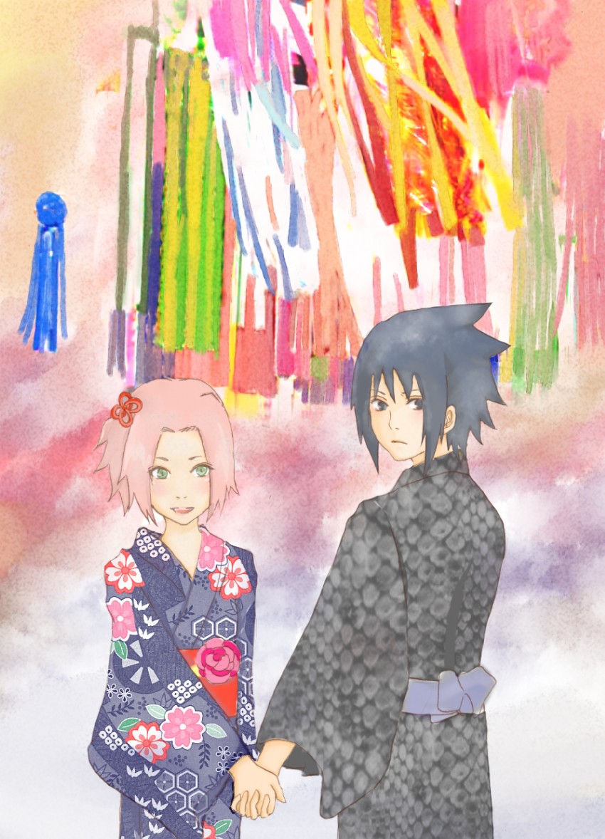 haruno sakura and uchiha sasuke (naruto and 1 more) drawn by yukako_(ozekiyukako)
