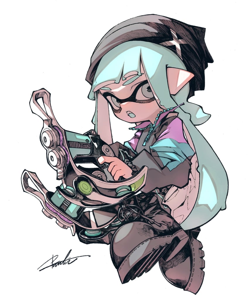 inkling player character and inkling girl (splatoon) drawn by mhxbump