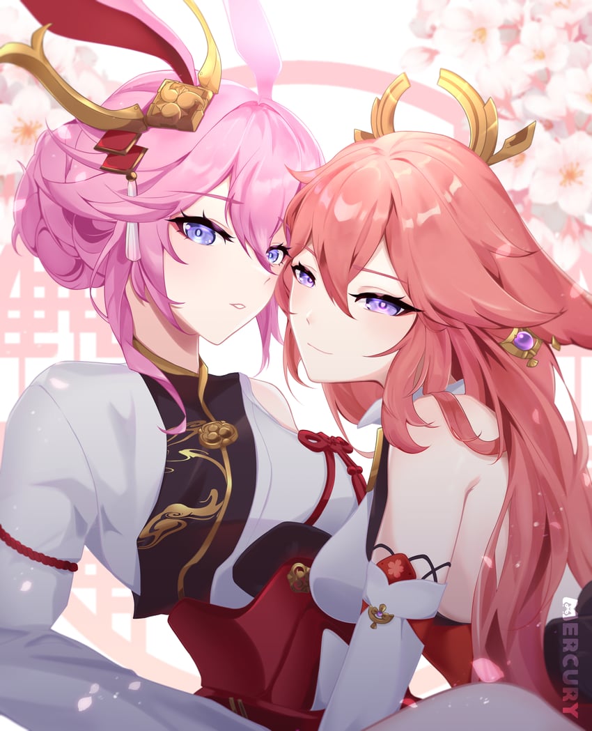 yae miko, yae sakura, and sakura ayane (genshin impact and 3 more) drawn by mercury_jc